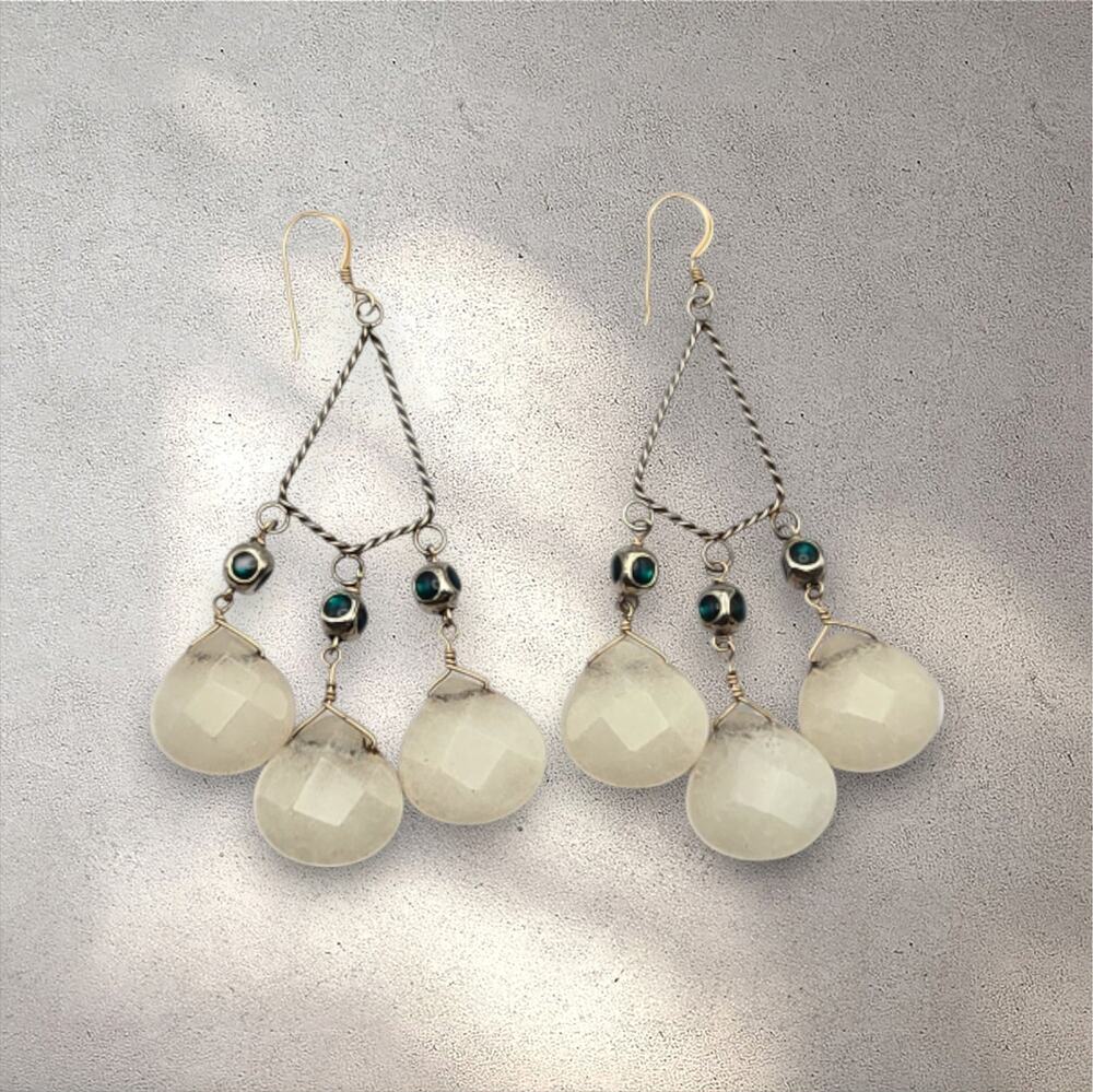 Milky White Chandelier Dangle Earrings Vintage – Artisan Ethereal Style